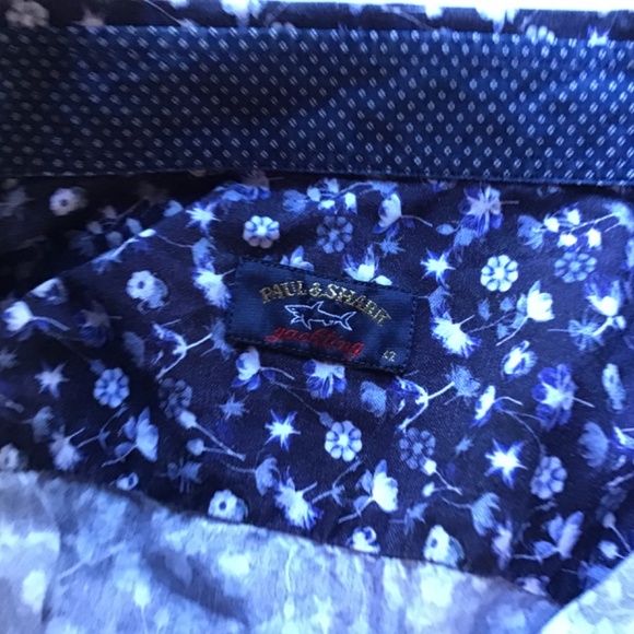 Paul & Shark black with purple flowers  cotton shirt Sz 16.5 made in Italy 🇮🇹 - Picture 7 of 10
